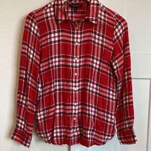 Banana Republic VISCOSE Dillon Collared Button-Down Shirt Red Plaid Small